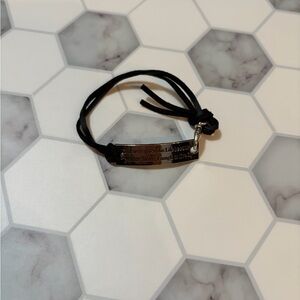 Black Leather Bracelet with Silver Plate